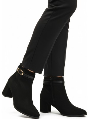 Siyah Süet Fermuarlı Içi Kürklü Kadın Topuklu Bot 547815 Z