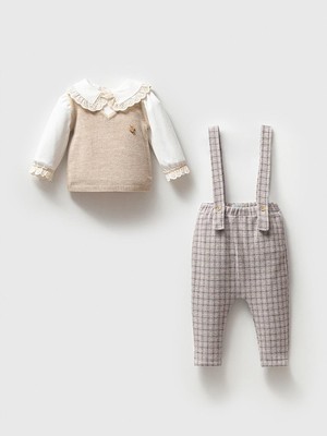 Kız Bebek Triko Süveterli 2'li Pantolon Takım NOY-9344