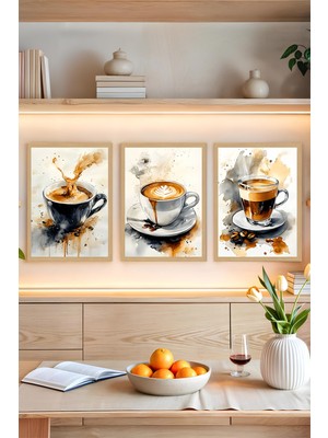 ☕ Kahve Tutkunlarına Özel Çerçeve Görünümlü 3’lü Tablo Seti CRVS1004 30 x 40