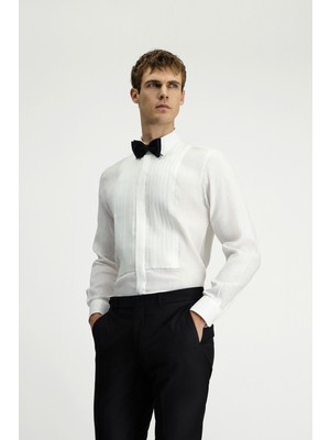 Uzun Kol Klasik Piliseli Keten Gömlek