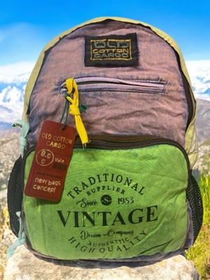 Old Cotton Cargo Old Cotton  Tek Bölmeli Vintage Disayn Sırt Gezi Çantası North Dakato 30X43CM