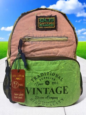 Old Cotton Cargo Old Cotton  Tek Bölmeli Vintage Disayn Sırt Gezi Çantası North Dakato 30X43CM