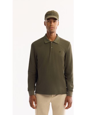 AVVA Erkek Haki Kıvrılmaz Polo Yaka Kolay Ütülenen Basic Sweatshirt B001080