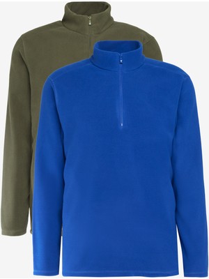 Altınyıldız Classics Erkek SAKS-HAKI 2'li Paket Standart Fit Dik Yaka Soğuk Geçirmez Polar