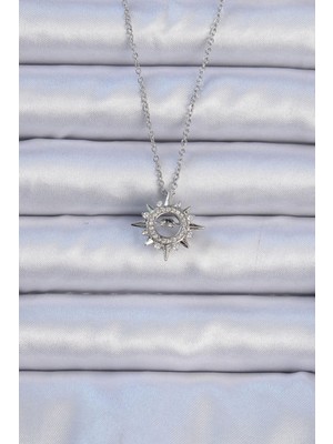 Bfs 316L Çelik Zincir Gümüş Renk Zirkon Taşlı Parlayan Yıldız Kolye