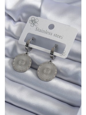 Bfs 316L Çelik Gümüş Renk Işleme Detay Kadın Küpe