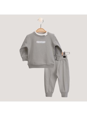 Yaka Detaylı Just Baskılı At Üst Takım - Gri - 12 Ay Gri