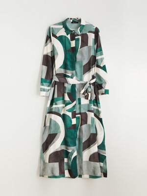 Lc Waikiki Yeni Sezon Kuşaklı Desenli Gömlek Elbise