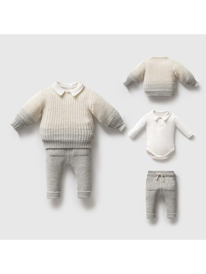 Nipperland Selanik Örgülü Triko Alt Üst Takım - Gri - 6 Ay Gri