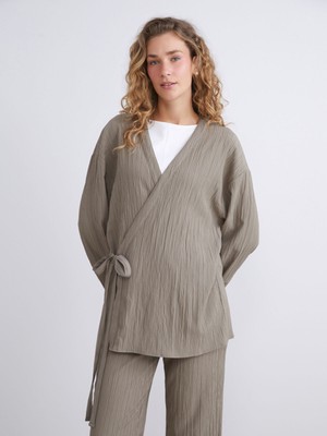 Lc Waikiki Yeni Sezon Kruvaze Yaka Dokulu Oversize Kadın Kimono