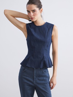 Lc Waikiki Yeni Sezon Bisiklet Yaka Peplum Jean Bluz