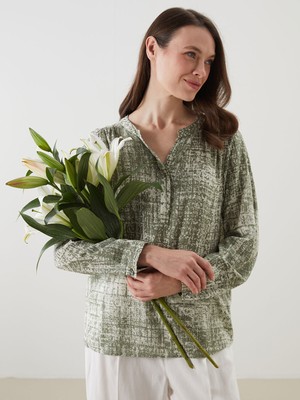 Lc Waikiki Yeni Sezon Kaçık Yaka Desenli Kadın Bluz