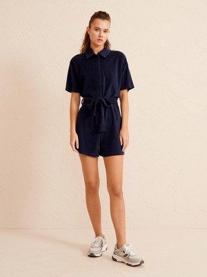 Xint Kadın Lacivert Regular Fit Pamuklu Havlu Tulum