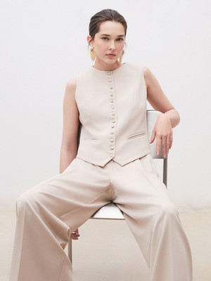 Lc Waikiki Yeni Sezon Bisiklet Yaka Krep Kadın Klasik Yelek