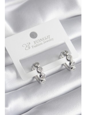 Brf Bfs Pirinç Gümüş Renk Zirkon Taşlı Kadın Küpe