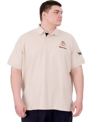 Mode Xl Büyük Beden Erkek T-Shirt Pike Polo Yaka U25305 Bej