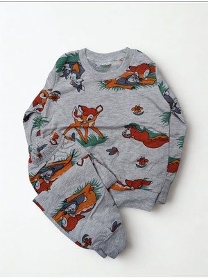 Döne Gözübek Erkekçocukuzunkollugeyik Ağaç Desenli Gri Pijama Takımı