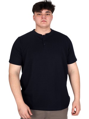 Mode Xl Büyük Beden Erkek Hakim Yaka Tişört Waffle U20036 Lacivert