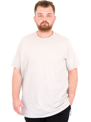 Mode Xl Büyük Beden Erkek T-Shirt Bisiklet Yaka Basic U25162 Gri