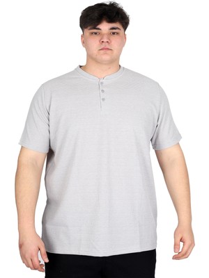 Mode Xl Büyük Beden Erkek Hakim Yaka Tişört Waffle U20036 Gri