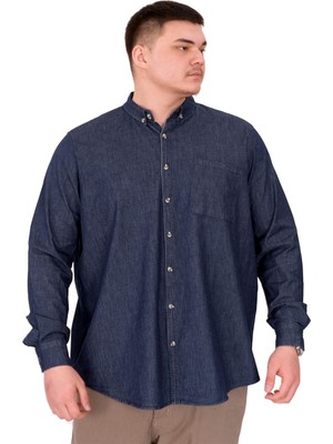 Mode Xl Büyük Beden Erkek Uzun Kol Kot Gömlek Lacivert 2XL Rahat Kesim Şık Tasarım