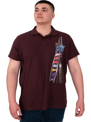 Mode Xl Büyük Beden Erkek T-Shirt Polo Flag U25304 Mürdüm