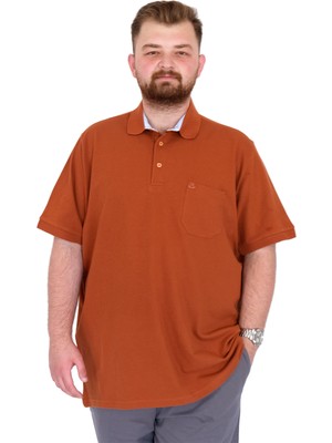 Mode Xl Büyük Beden Erkek T-Shirt Polo Yaka Cepli Klasik Pike 20552 Tarçın
