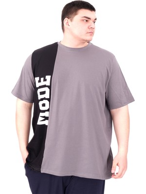 Mode Xl Büyük Beden Erkek T-Shirt Parçalı U25501 Füme