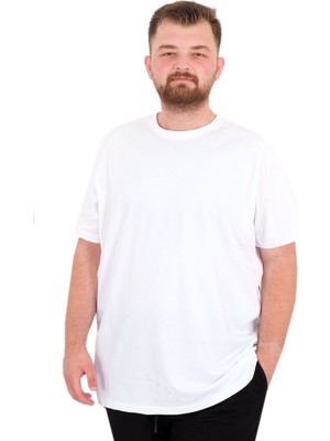 Mode Xl Büyük Beden Erkek T-Shirt Bisiklet Yaka Basic U25162 Beyaz