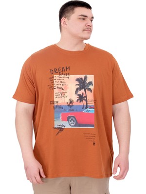 Mode Xl Büyük Beden Erkek Baskılı T-Shirt Palm Dream U25026 Tarçın