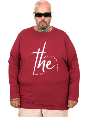 ModeXL Mode Xl Erkek Uzun Kol T-Shirt Mürdüm Standart Kol Günlük Stil %95 Pamuk %5 Lycra