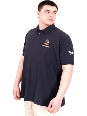 Mode Xl Büyük Beden Erkek T-Shirt Pike Polo Yaka U25305 Lacivert