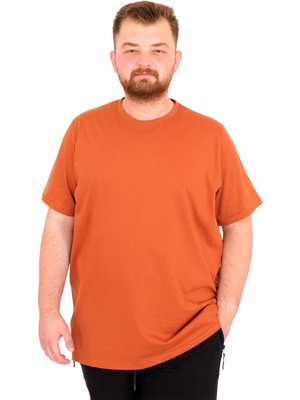 Mode Xl Büyük Beden Erkek T-Shirt Bisiklet Yaka Basic U25162 Tarçın
