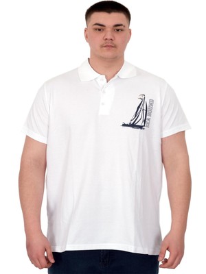Mode Xl Büyük Beden Erkek T-Shirt Polo Sea Bound U25303 Beyaz
