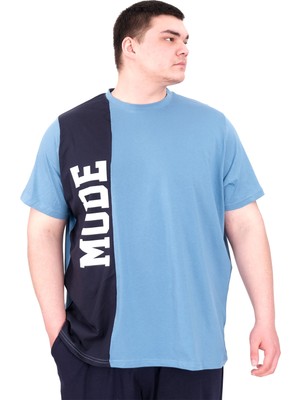 Mode Xl Büyük Beden Erkek T-Shirt Parçalı U25501 Mavi