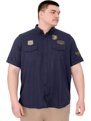 Mode Xl Büyük Beden Erkek Gömlek Çift Cep Kapaklı Gabardin U25601 Lacivert