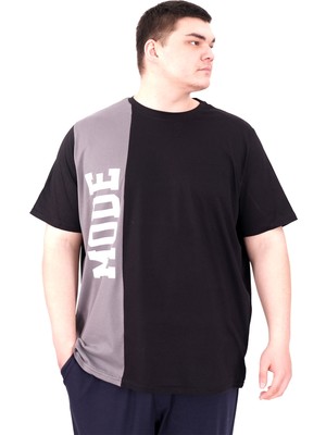 Mode Xl Büyük Beden Erkek T-Shirt Parçalı U25501 Siyah