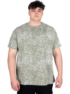 Mode Xl Büyük Beden Erkek T-Shirt Bisiklet Yaka Aşındırma Baskı U20037 Haki