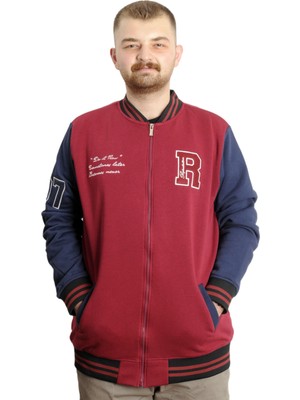 Mode Xl Büyük Beden Erkek Kolej Mont Fermuarlı Ceket Reputatıon 23634 Bordo