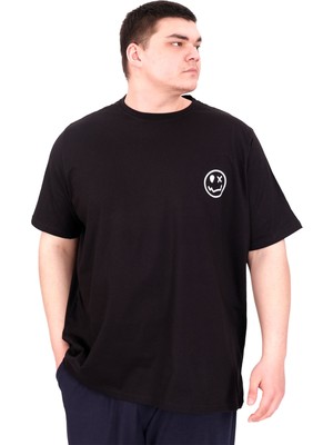 Mode Xl Büyük Beden Erkek T-Shirt Bisiklet Yaka Great U25024 Siyah