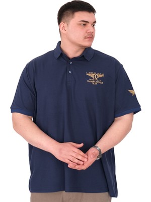 Mode Xl Büyük Beden Erkek Polo Yaka T-Shirt Nakışlı U25308 Indigo