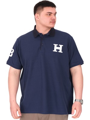 Mode Xl Büyük Beden Erkek T-Shirt Polo Yaka H Brouded U25312 Indigo