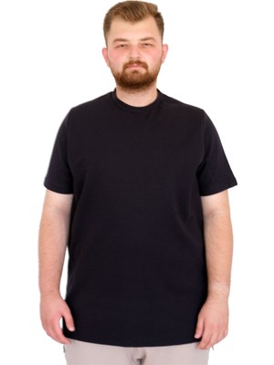 ModeXL Mode U25034 Büyük Beden Erkek T-Shirt Lacivert Bisiklet Yaka Günlük Stil Kısa Kol Dokuma