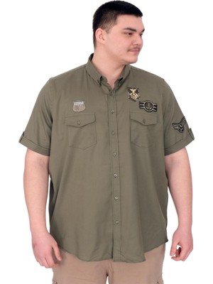 Mode Xl Büyük Beden Erkek Gömlek Çift Cep Kapaklı Gabardin U25601 Haki