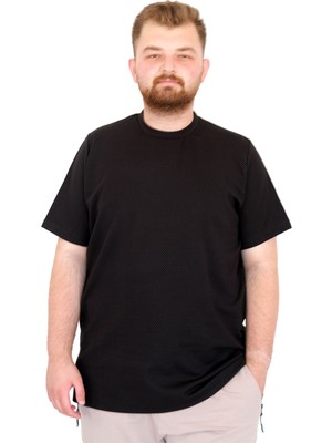 Mode Xl Büyük Beden Erkek T-Shirt Bisiklet Yaka Dore U25034 Siyah