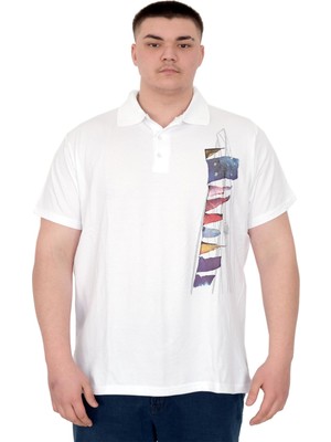 Mode Xl Büyük Beden Erkek T-Shirt Polo Flag U25304 Beyaz