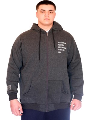 Mode Xl Büyük Beden Erkek Kapüşonlu Sweatshirt Fermuarlı 3 Ip Bronx U24560 Antrasit