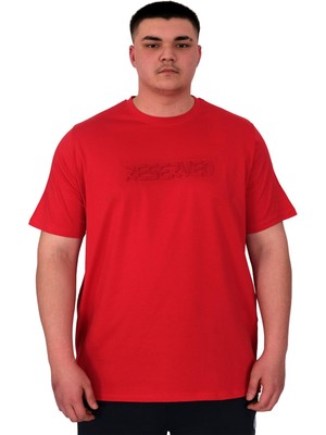 Mode Xl Büyük Beden Erkek T-Shirt Bisiklet Yaka Reseve U25017 Kırmızı