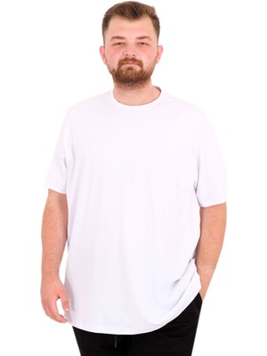 Mode Xl Büyük Beden Erkek T-Shirt Bisiklet Yaka U25035 Beyaz