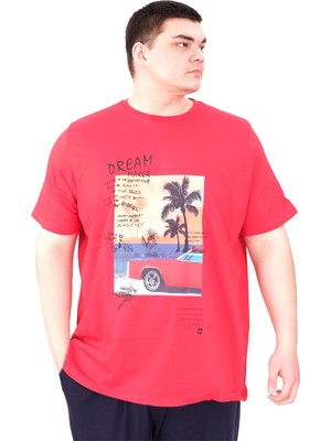 Mode Xl Büyük Beden Erkek Baskılı T-Shirt Palm Dream U25026 Kırmızı